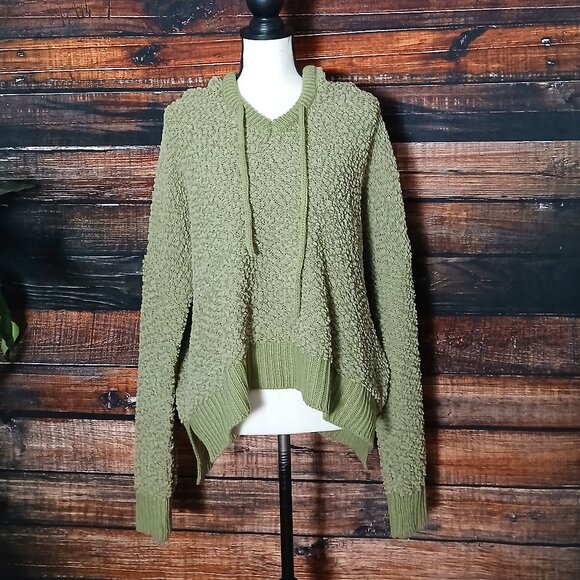 POL Sweater L Hooded Oversized Olive Green Popcorn Knit - Picture 2 of 10